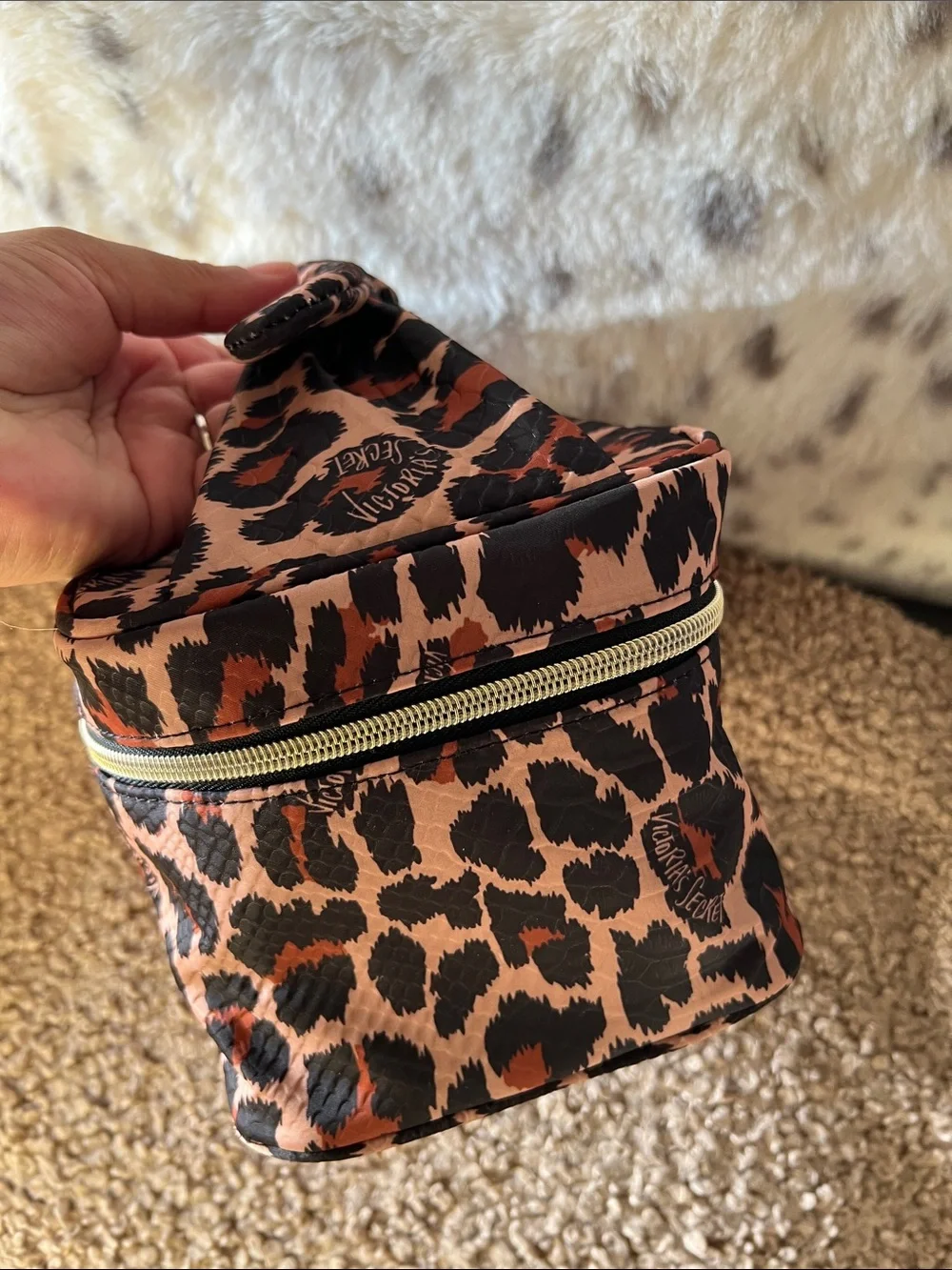 Victoria's Secret Black & Dusty Rose Leopard Print Cosmetic Case